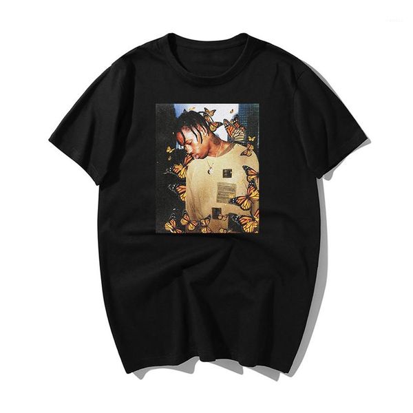 

scott mens tshirt rapper butterfly music printed homme summer hiphop solid color male tees travis, White;black