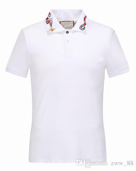

brand new luxury designer casual men polo t shirt snake bee floral embroidery mens polos high street fashion polo shirts men, White;black