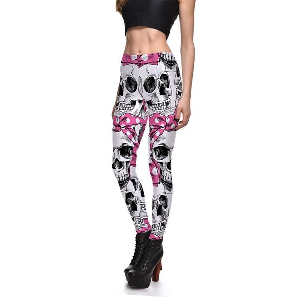 

jigerjoger 2020 halloween party pink bow skull printed character full length pants running leggings ankle elastic tights jegging, Black;blue
