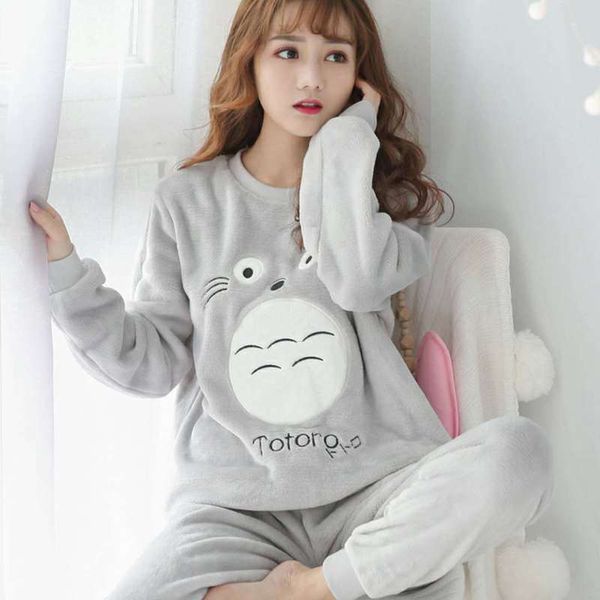 

2018 limited pyjamas women ms qiu dong season pajamas long sleeves more bigger sizes coral biscuits bear cute leisurewear suit, Blue;gray