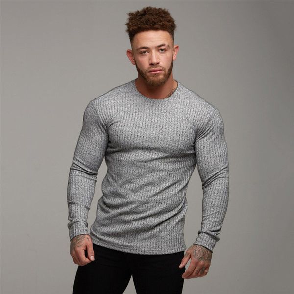

mens designer long sleeve tshirts solid color fashion slim crew neck sport casual males clothing, White;black