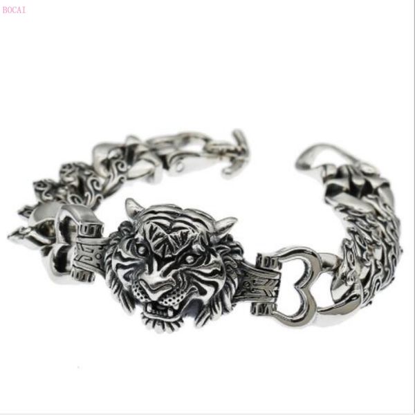 

s925 sterling silver jewelry individual dragon and tiger head bracelet domineering fashion male money thai silver retro, Black