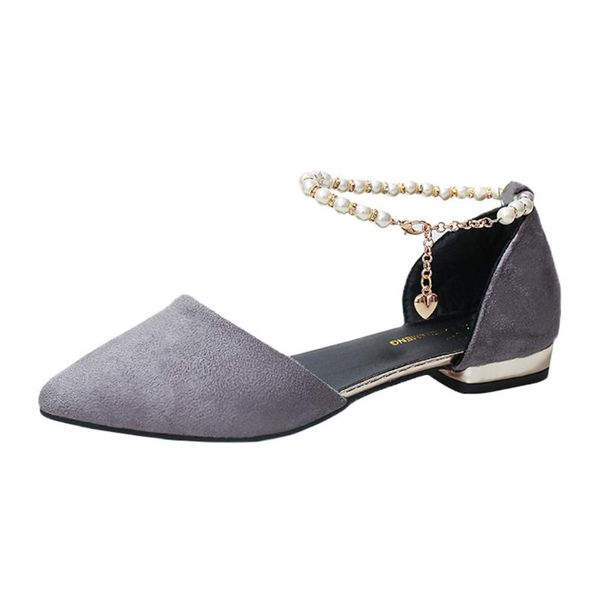 

sagace 2020 new woman flat buckle strap beaded sandals summer ladies ankle low-heeled casual party pointed shoes, Black