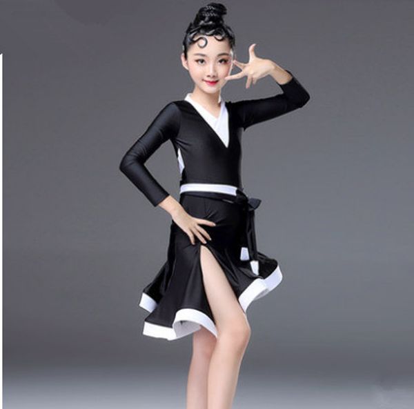 

latin dance dress for girls fashion ballroom dancing dresses for kids dancewear children stage performance costumes, Black;red