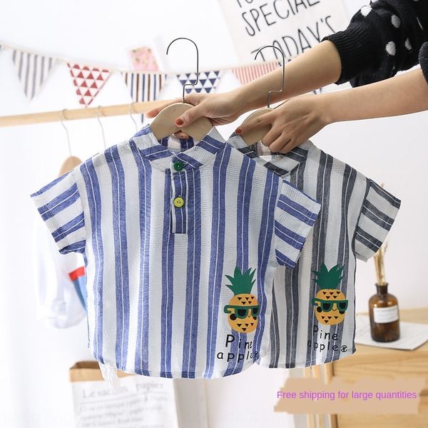 

boys' short-sleeved summer clothes 2020 shirt boys' breathable striped thin boys' shirt fashion, White;black