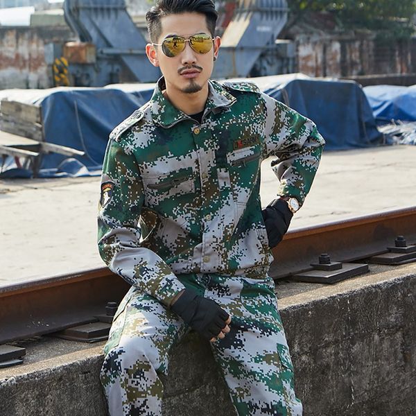 

training work tactical jacket pants set breathable long sleeve multi pocket coat elastic waist trousers, Black;red
