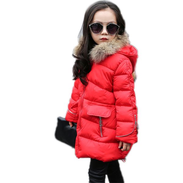 

children winter jackets for girls 2016 new winter solid medium long girl down jackets thicken warm hooded girl parka down 5-13t, Blue;gray