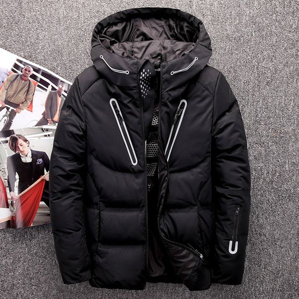 

2019 winter men's down jacket windproof waterproof thick white duck down jacket men warm snow coat men parka overcoat, Black