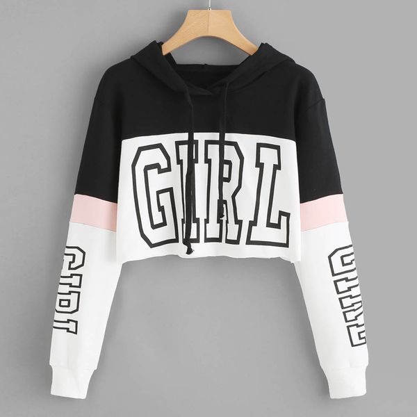 

harajuku hoodies sweatshirt women streetwear letter crop hoodie 2018 autumn women fashion clothes korean moletom, Black