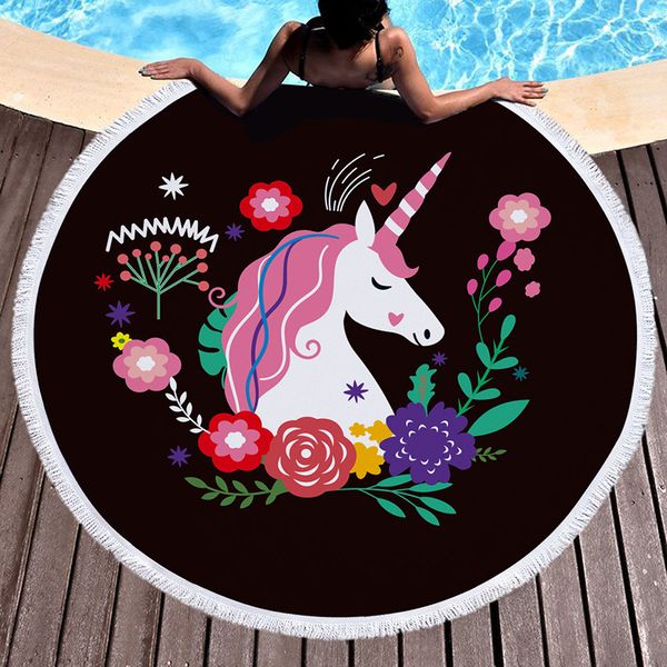 

new 1pc flamingo print round beach towel microfiber fabric bath towel with tassels fashion printing beach towels for women