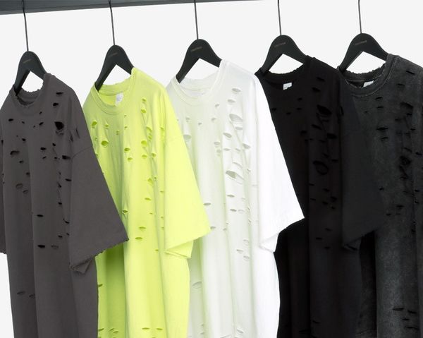 

holes mens designer tshirts casual street solid color loose short sleeved crew neck t shirts fashion mens tees, White;black