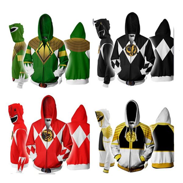 

Halloween Carnival Men Anime Power Rangers Costume Power Rangers Sweatshirts Cosplay 3D Printing Zipper Jacket Hooded Sweater