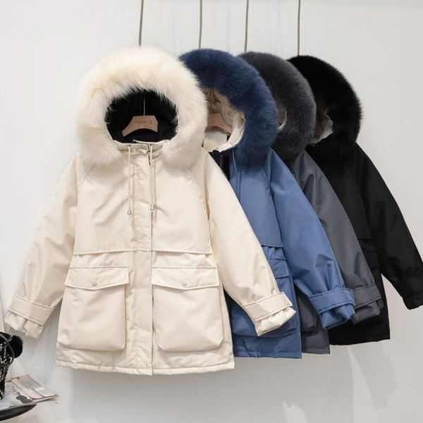 

down jacket female 2019 new short paragraph explosion models large fur collar loose large size thick white duck down jacket, Black