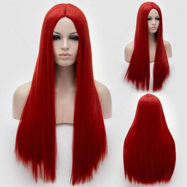 

65см / 25 "длинный прямой красный аниме жаропрочный парик косплей, Black
