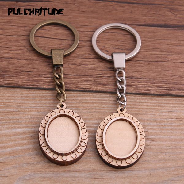 

pulchritude 2pcs 18*25mm oval wood cabochon settings metal keyring accessories diy blank wooden base trays for key chain 8e1710, Silver