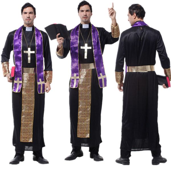 

man clergy god's father priest costumes cosplay clothes for christmas carnival halloween masquerade fancy dresses clothing, Black;red