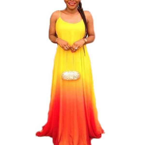 

Fashion Women Contrast Color Dress Summer Designer Spaghetti Strap Dresses Casual Holiday Floor Length Clothing