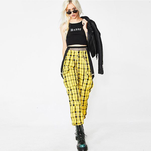 

конструктор sweatpants повседневные брюки новые желтые шаровары для женщин streetwear sweatpants плед высокой талией молнии и шаровары, Black;white