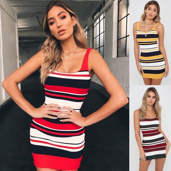 

tank dress summer bodycon casual dresses sleeveless vestidoes women striped knitted, Black;gray