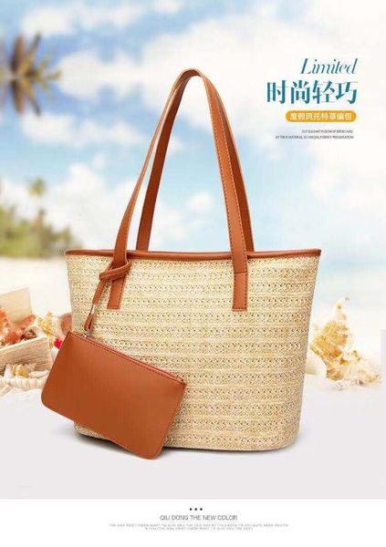 

holiday handbag wholesale bag lash handbag 2 in 1 beach tote bag french style grass handbag with zipper