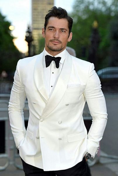 

popular ivory men wedding tuxedos shawl lapel double-breasted groom tuxedos 2019 style men business dinner/darty suit(jacket+pants+tie) 208, Black;gray