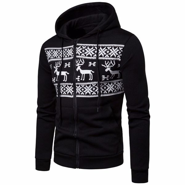 

style 2018 new foreign trade men's fashion printing hoodie men's casual slim, Black