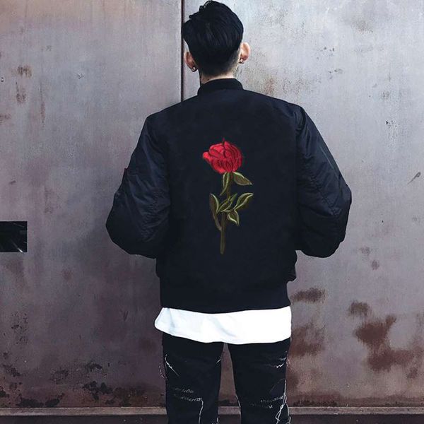 

2018 spring rose print jacket men bomber jackets and coats us size s-xl, Black;brown