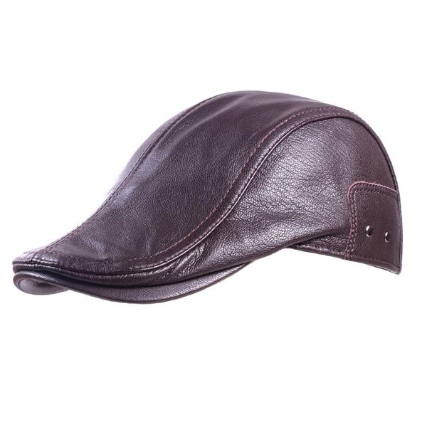 

men's women's real leather adjustable peaked cap casquette beret newsboy jazz/navy/army caps/hats, Blue;gray