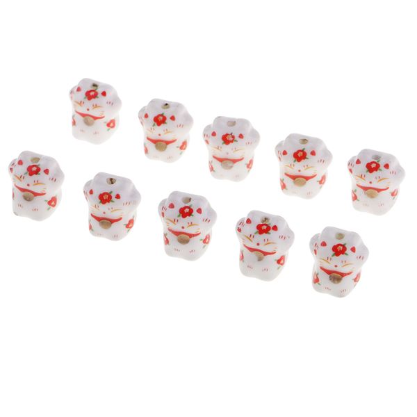 

10 pieces ceramic luck cat beads maneki neko porcelain spacer beads
