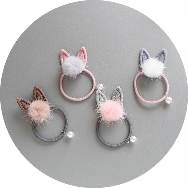 

sale 1pc rabbit ears bow children hair ropes elastic rubber hair band girls accessories baby headwear kids hair clips, Slivery;white