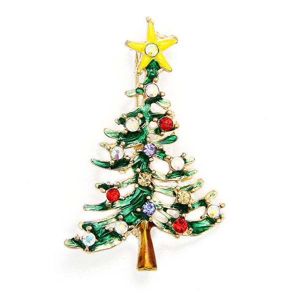 1PC 5*3cm Kleurrijke Nieuwe Kerst Leuke Boom Broche Pins Kristal Legering Strass Witte Kerst Decoratie Navidad arbol nt #