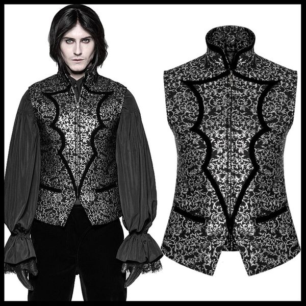 

punk rave men's vest gothic steampunk fashion party vintage floral stage cosplay jacket waistcoat gothic clothing, Black;white