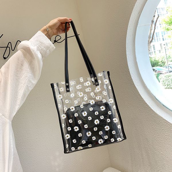 

women's 2020 summer new transparent daisy print fashion tote bag trend shoulder bag