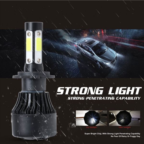 

9007 car led headlight bulbs high beam 6500k white headlamp 8000lm 4cob chips high brightness very concentrated shockproof#p10