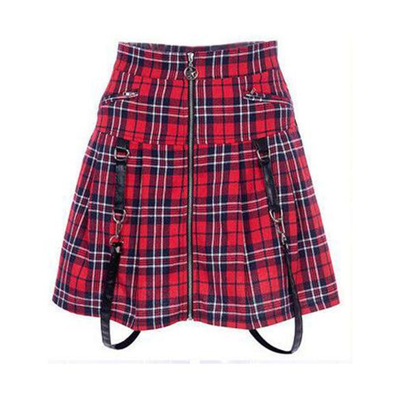 

skirts womens tartan check print ladies pleated zipper waist skirt size, Black
