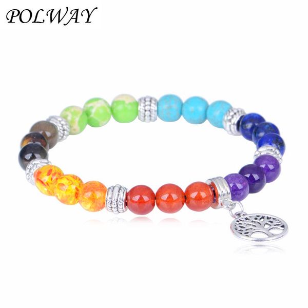 

2019 trendy style life tree pendants charm bracelet for men or women 7 chakra bracelet jewelry gift wholesale, Golden;silver