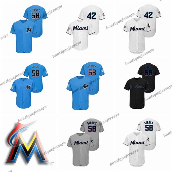 

custom men women kids miami marlins jackie robinson 58 dan straily 62 jose urena 62 el nueve 20 weigh-in home baseball jerseys, Blue;black