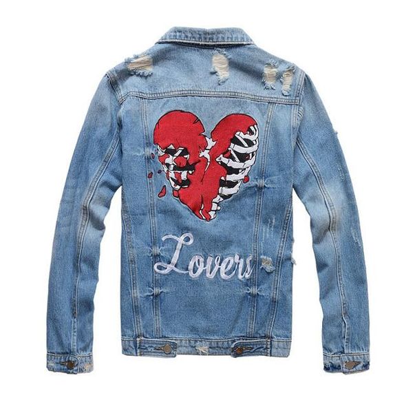 

мужские дизайнерские куртки 2019 роскошных одежд джинсовой куртки streetwear осени и зима улицы отверстие прилив бренд тонкого тонкий раздел, Black;brown