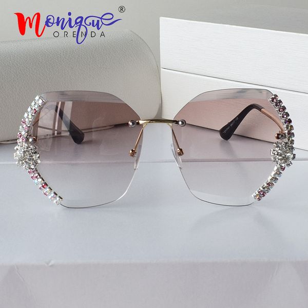 

vintage rimless sunglasses women big diamond brand designer gradual sun glasses ladies female shades rhinestone, White;black