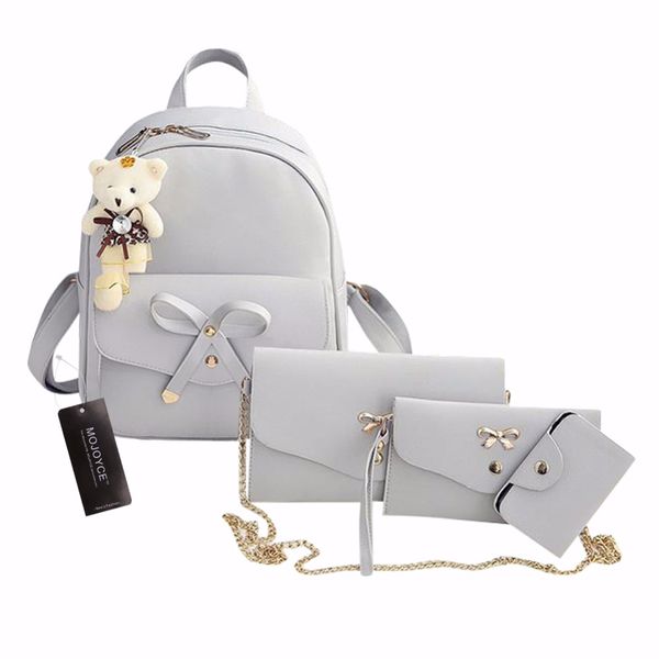 

4pcs pu leather women backpack cute bow school bags for teenage girls backpacks fashion chains shoulder bag purse sac a dos