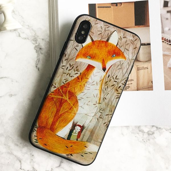

coque luxury fox painting phone case for iphone 11 pro xs max xr 8 7 6s plus 5 se case soft black tpu silicone cover.