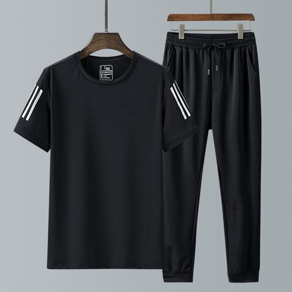

plus 8xl 7xl tracksuit men sets t-shirt+length mens jogging suit casual quick-drying sportswear brand male fashion 2 piece set, Gray