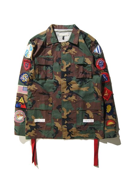 

Мужчины джинсовой куртки бренд куртки высокого качество Правильной версия OFF Ю. Wenle БЕЛАЯ же пункт пальто Номер 13 саржи камуфлированной стикер Вершина