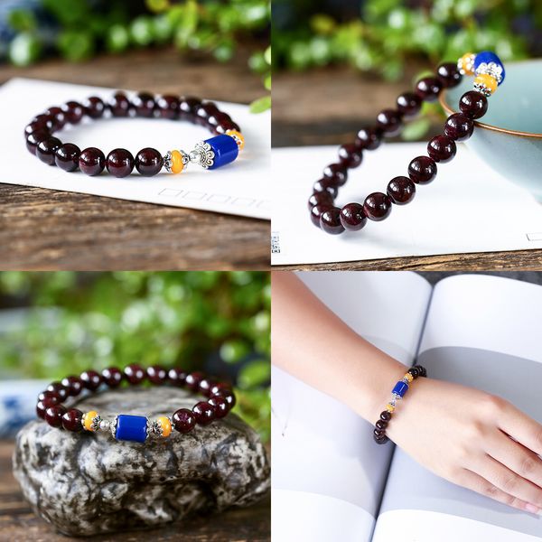 

8 beaded jewelry natural alcohol red garnet millimeter bracelet young stone barrel bead hand string ornaments pearl bracelets buddhist, Black