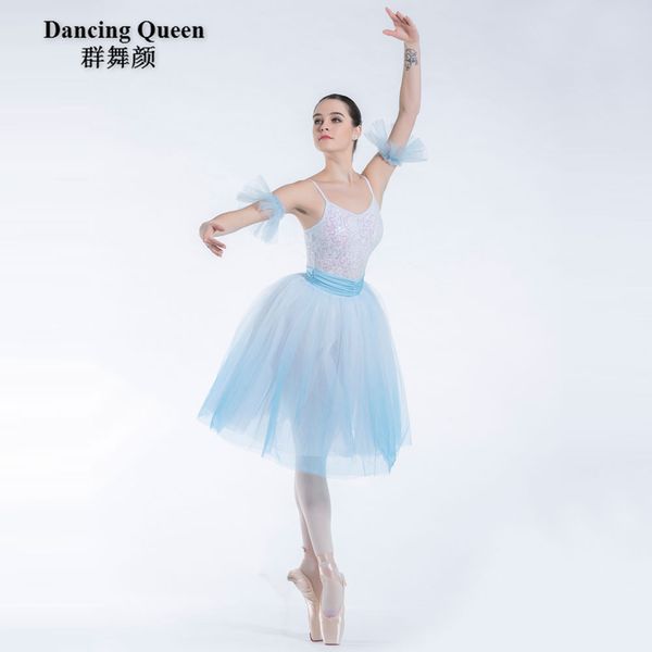 

new white sequin with ombre blue dress romantic long ballet tutu for kids ballerina ballet dress for women girls19163, Black;red