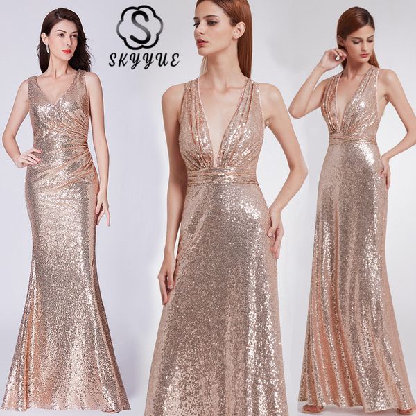

skyyue evening dress 2019 sleeveless deep v-neck sequin robe de soiree 2019 backless women party dresses tank formal gown c454, White;black