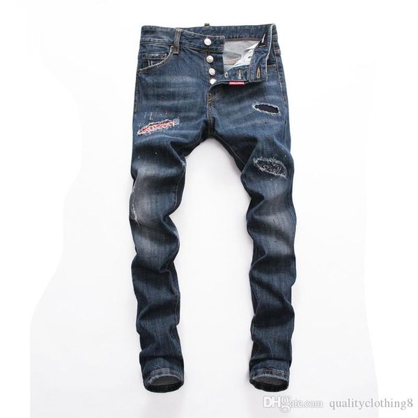 

2020 mens distressed ripped biker jeans slim fit motorcycle denim for men fashion designer hip hop motorcycle mens skinny jeans, Blue