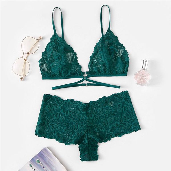 

sexy bra set green sexy цветочные кружева белья набор лета женщин заднее закрытие беспроводной бюстгальтер и трусы твердые белья, Red;black