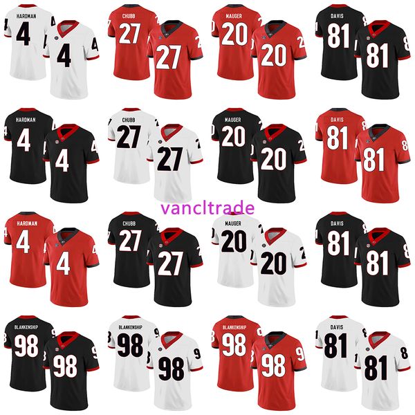 

2019 ncaa football georgia bulldogs 4 mecole hardman 27 nick chubb 20 quincy mauger 81 reggie davis 98 rodrigo blankenship jerseys, Black;red