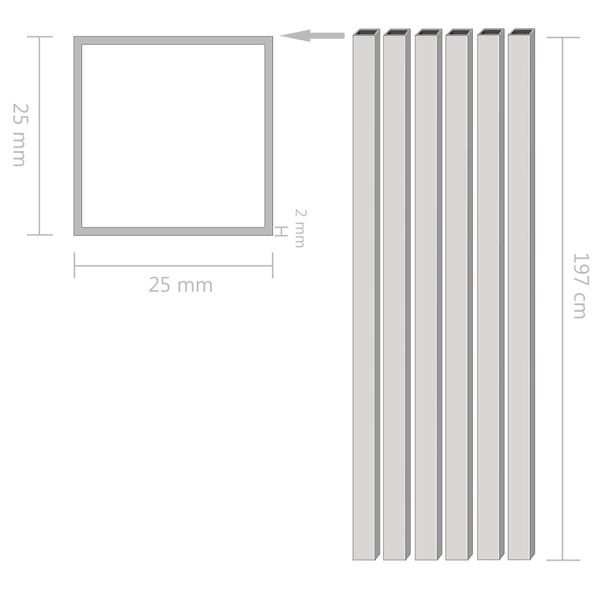 

square section aluminum tubes 6 pcs 2m 25x25x2mm